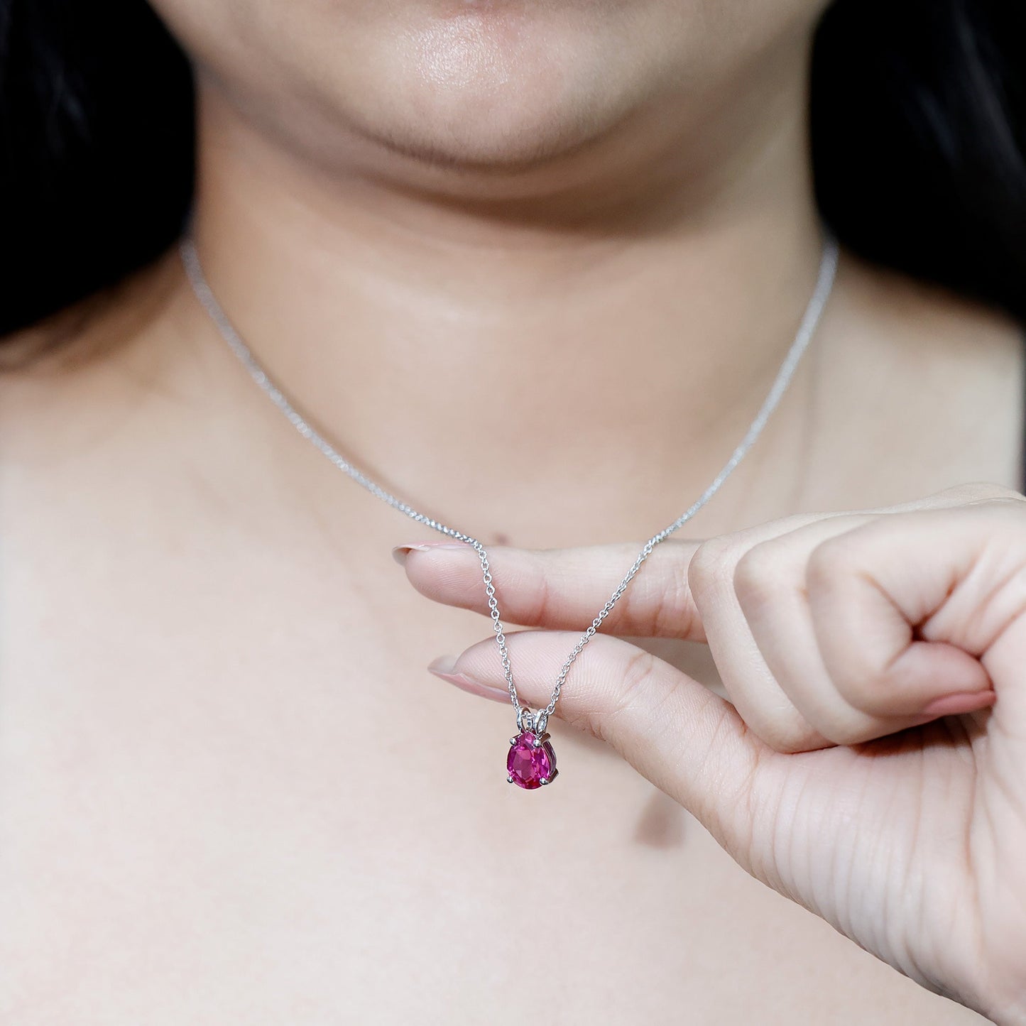 Pear Shaped Lab Created Pink Sapphire Solitaire Pendant Necklace