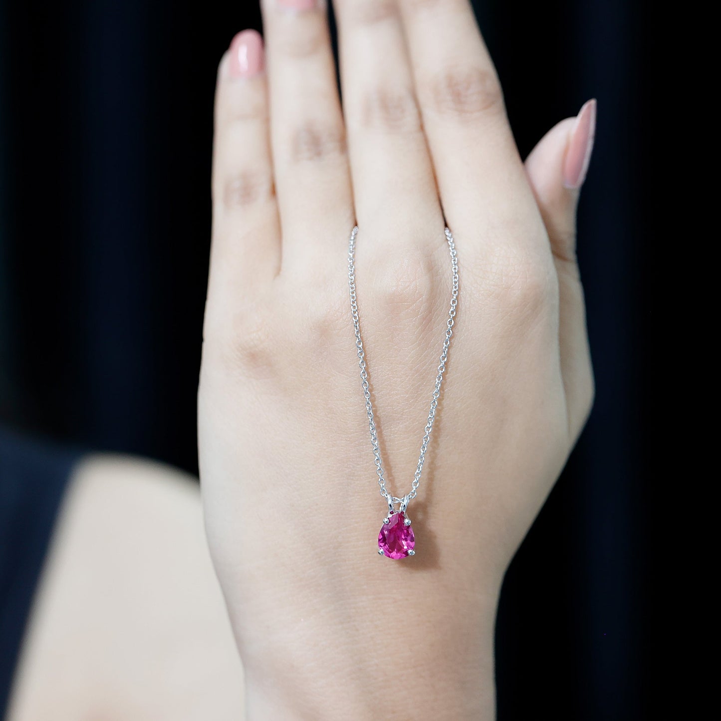 Pear Shaped Lab Created Pink Sapphire Solitaire Pendant Necklace