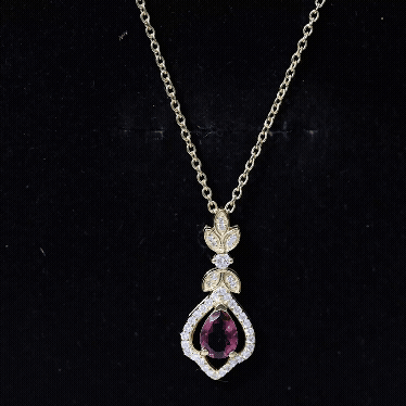 Pear Shape Pink Tourmaline and Diamond Wedding Necklace for Bride