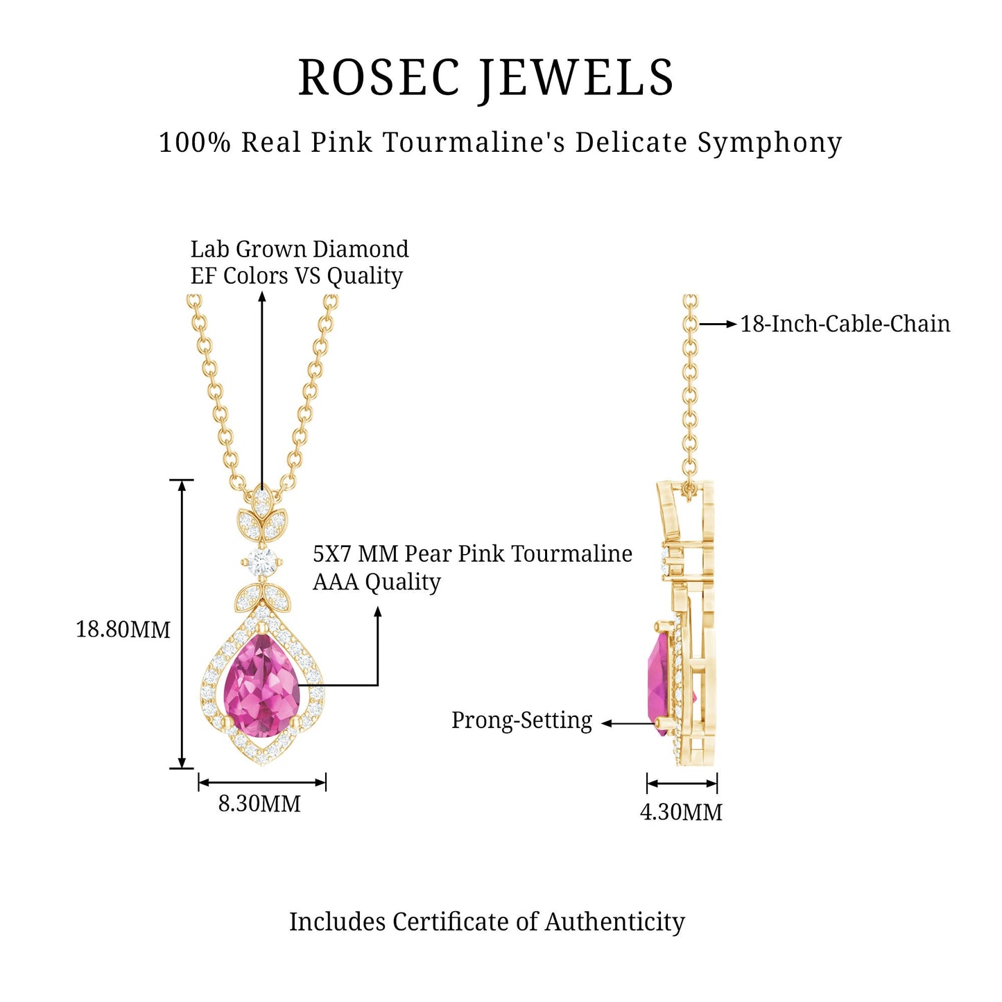 Pear Shape Pink Tourmaline and Diamond Wedding Necklace for Bride