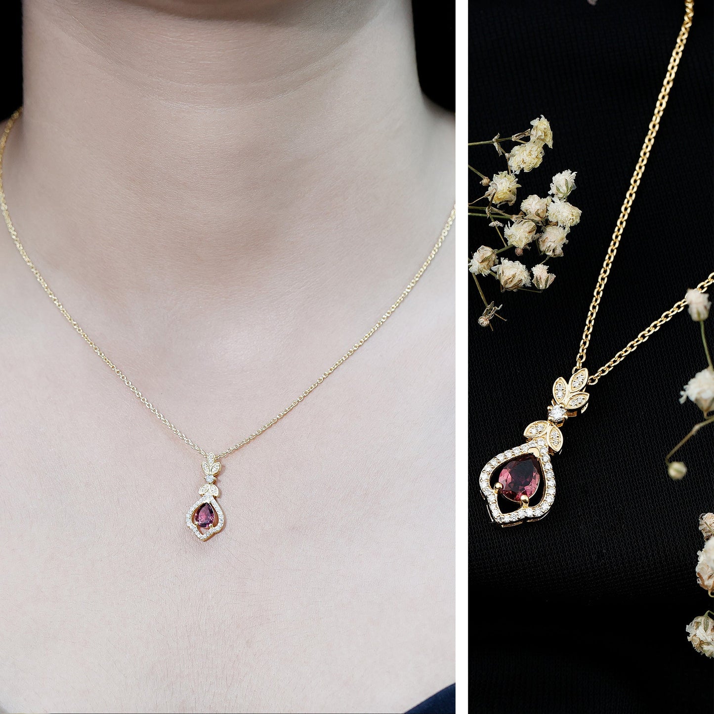 Pear Shape Pink Tourmaline and Diamond Wedding Necklace for Bride