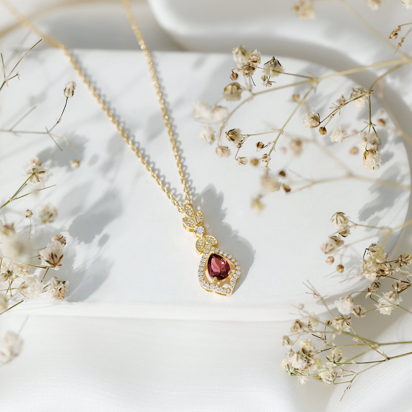 Pear Shape Pink Tourmaline and Diamond Wedding Necklace for Bride