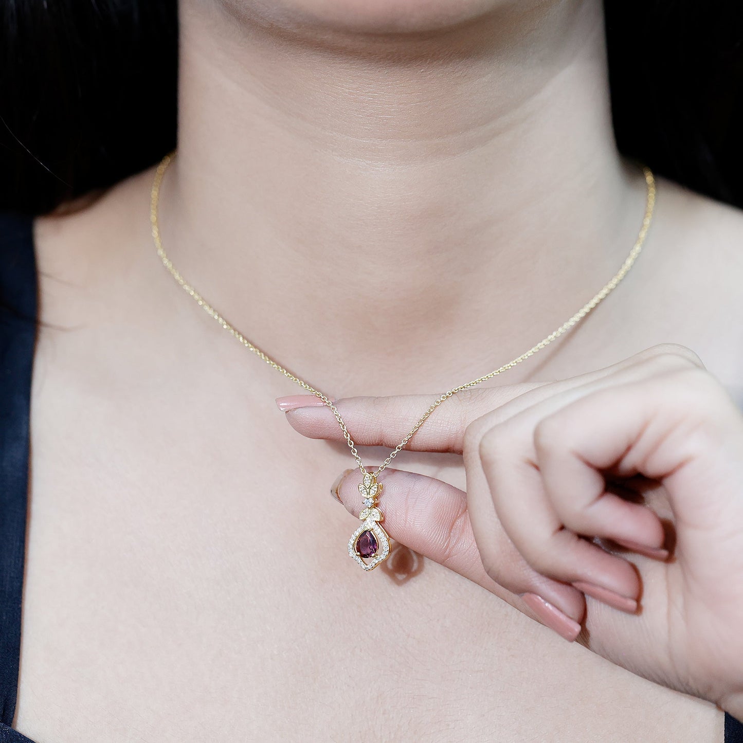 Pear Shape Pink Tourmaline and Diamond Wedding Necklace for Bride