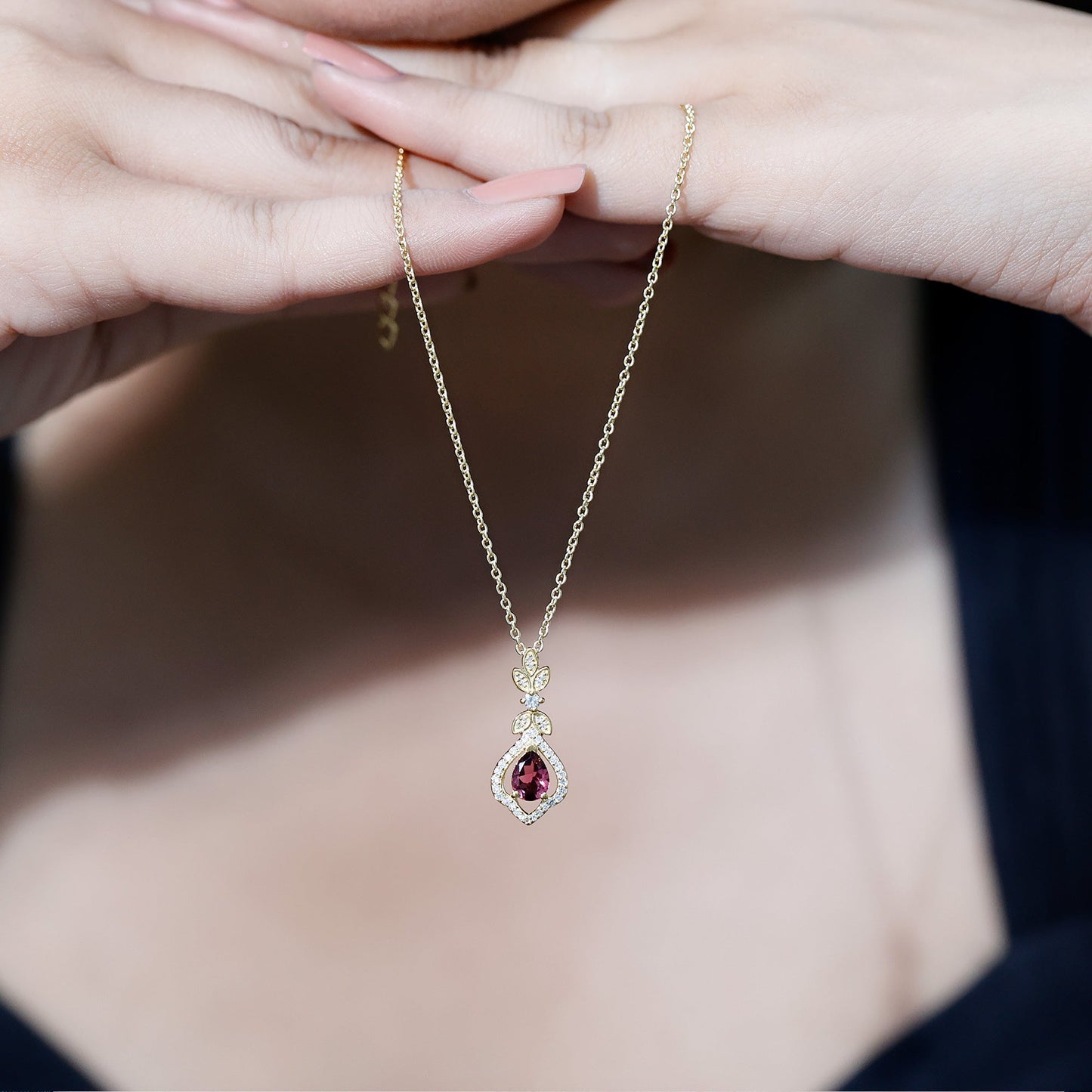 Pear Shape Pink Tourmaline and Diamond Wedding Necklace for Bride