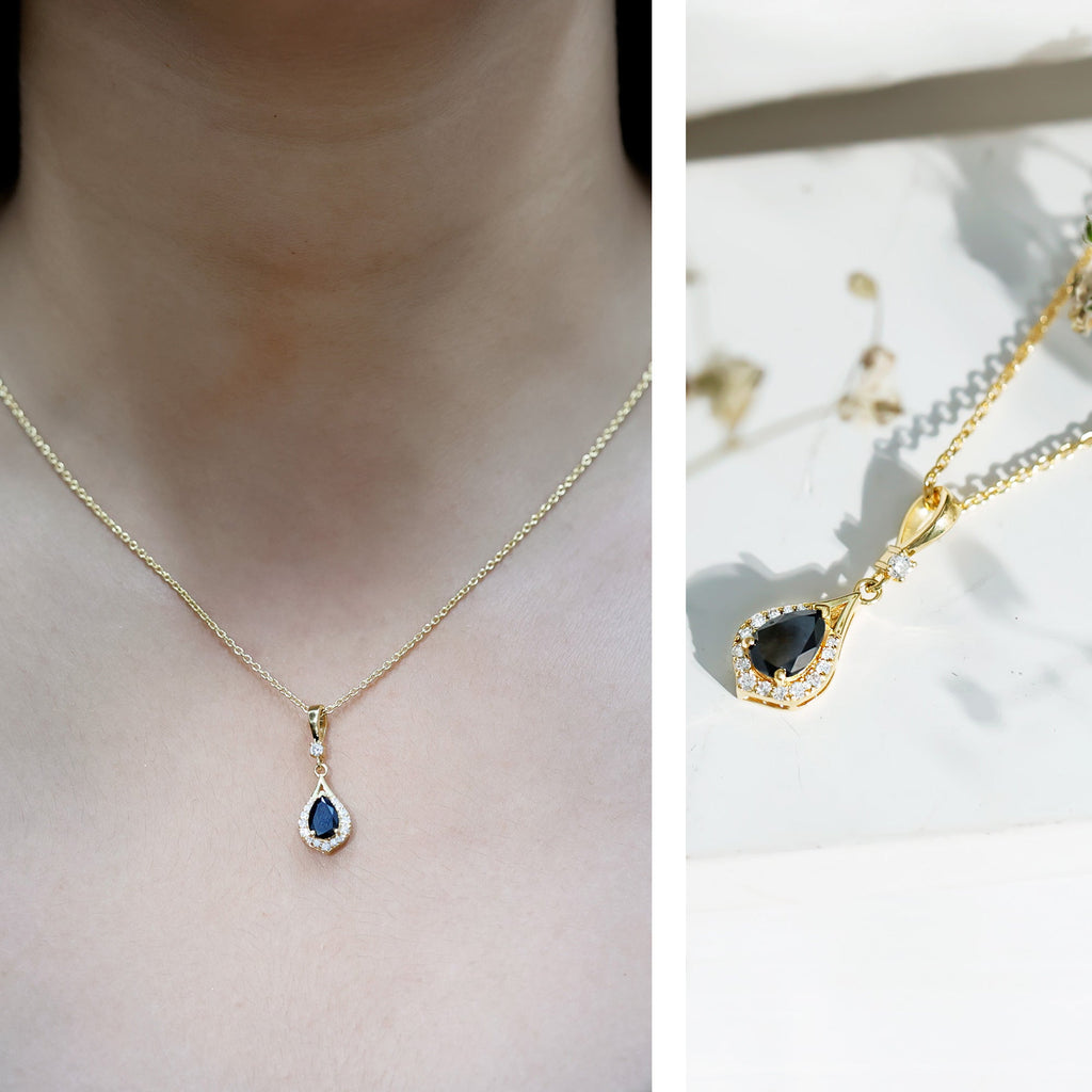 Certified Black and White Diamond Teardrop Necklace With Chain