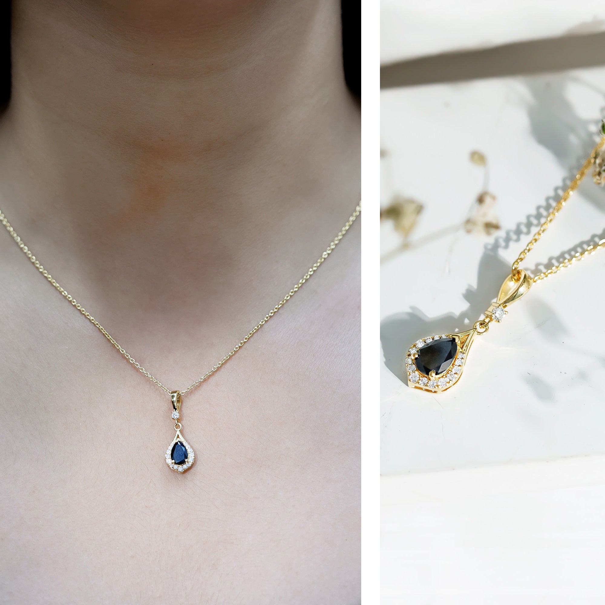 Certified Black and White Diamond Teardrop Necklace With Chain