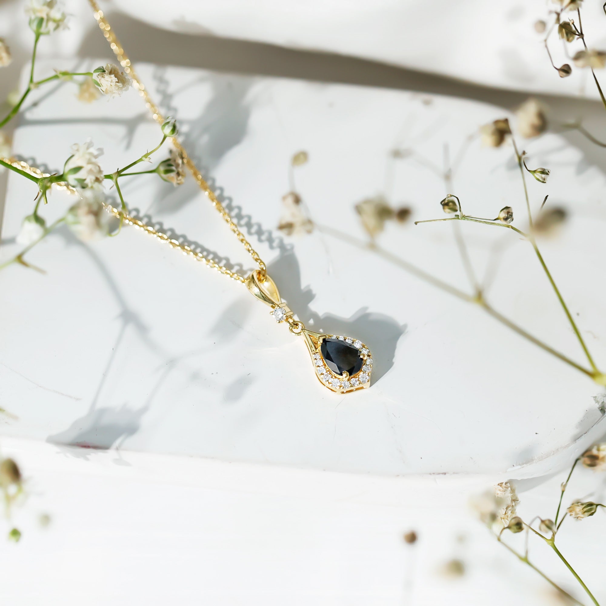 Certified Black and White Diamond Teardrop Necklace With Chain