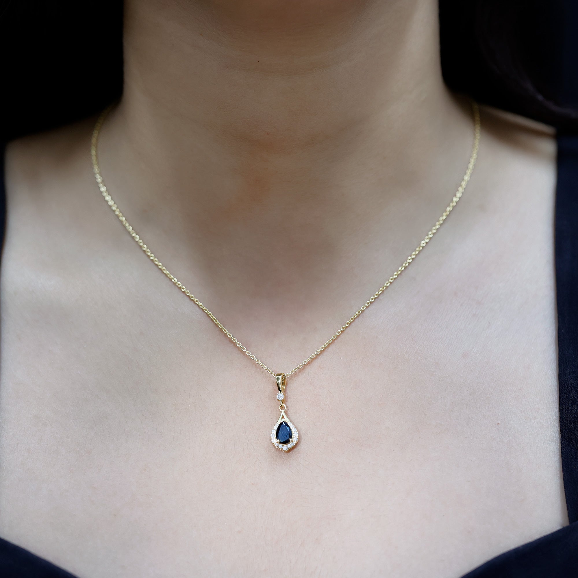 Certified Black and White Diamond Teardrop Necklace With Chain