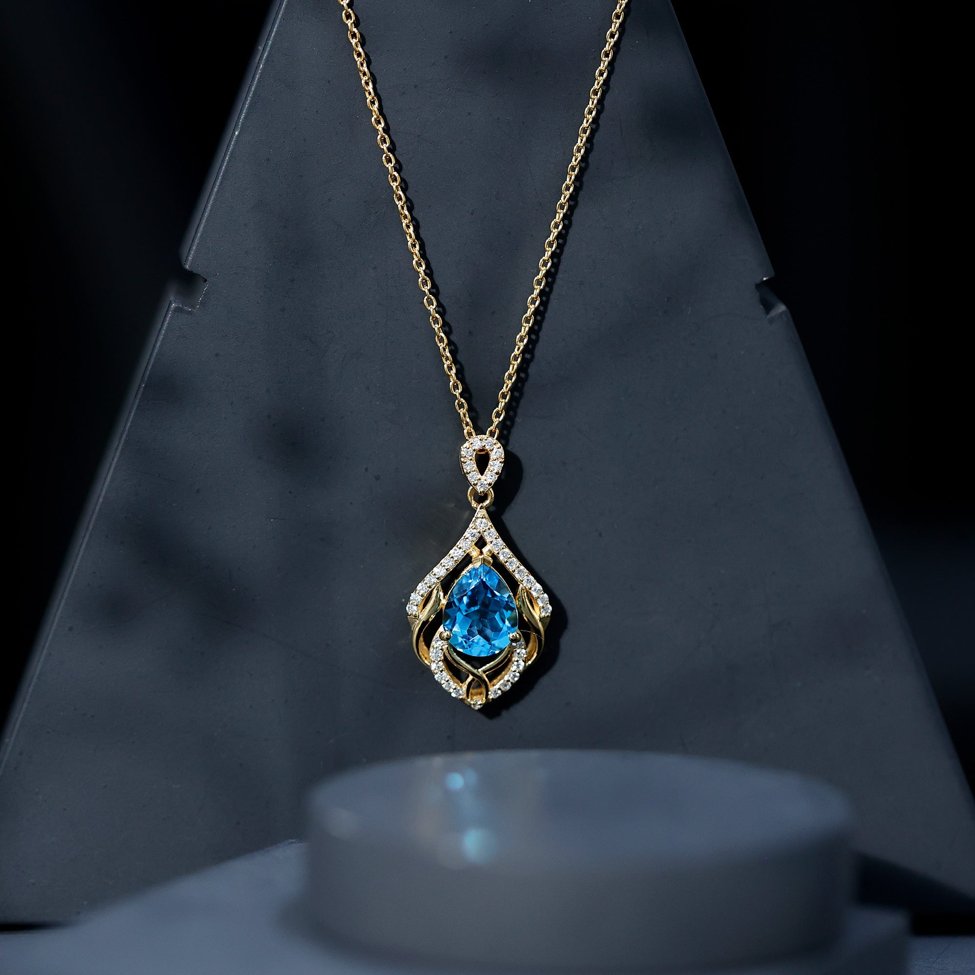 Genuine Swiss Blue Topaz Teardrop Wedding Necklace in Silver