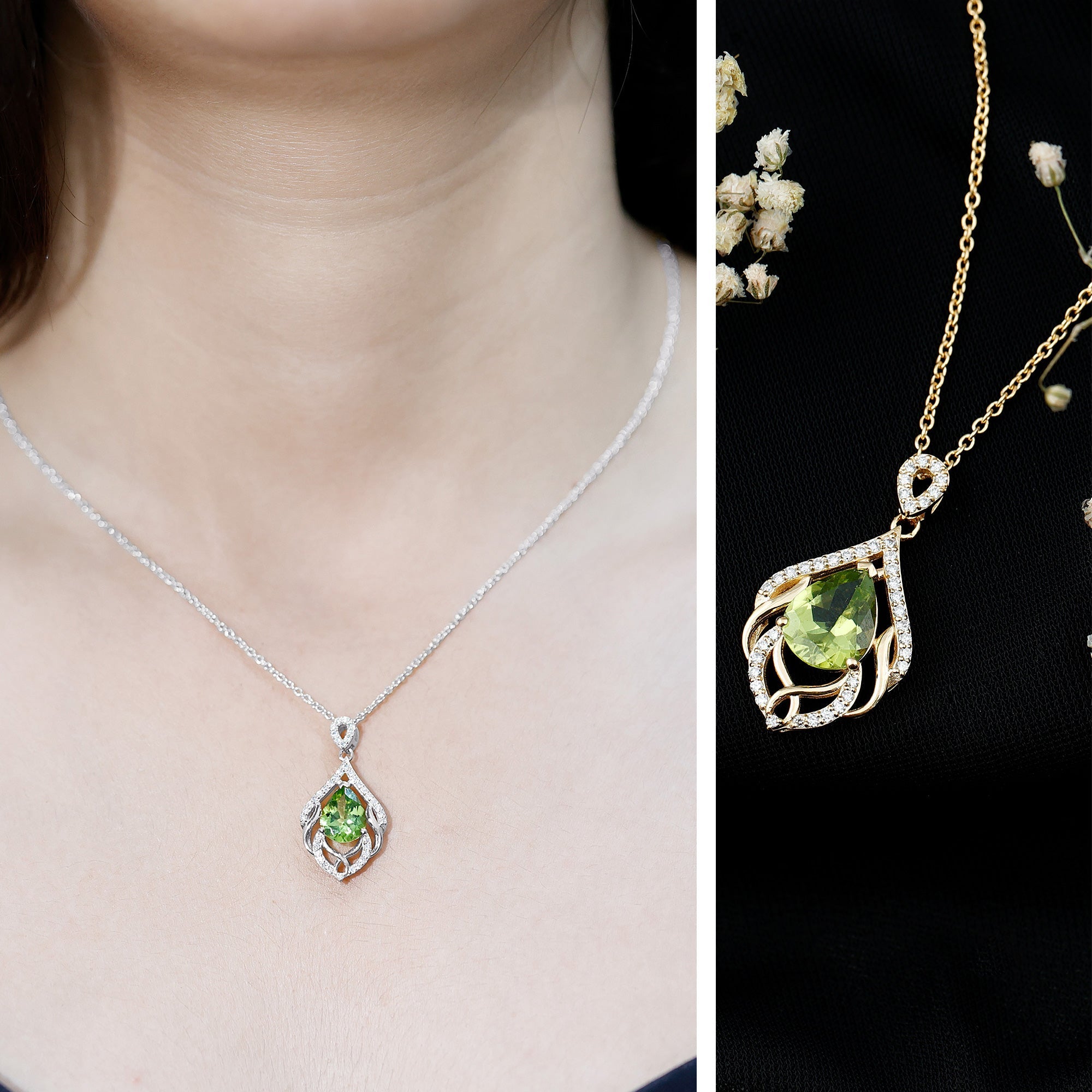 Designer Peridot and Diamond Bridal Statement Necklace
