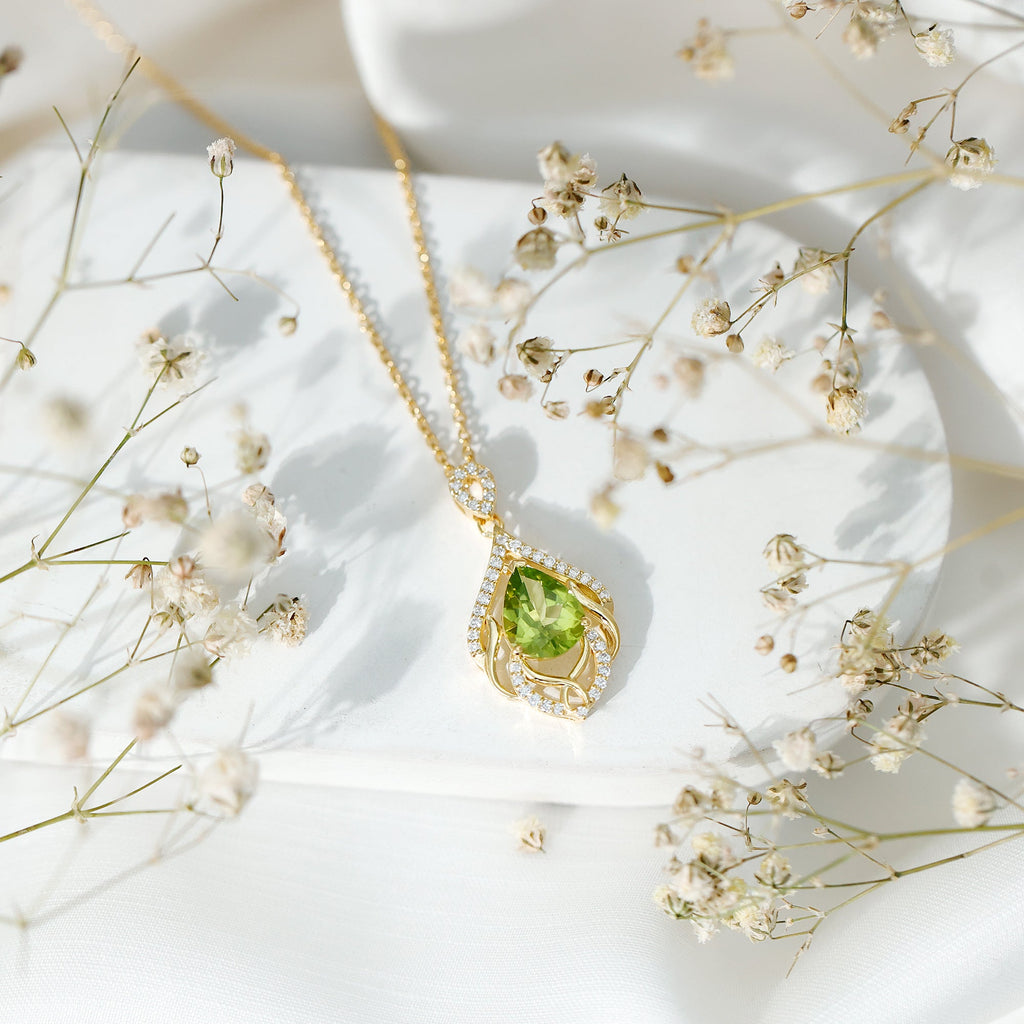 Designer Peridot and Diamond Bridal Statement Necklace