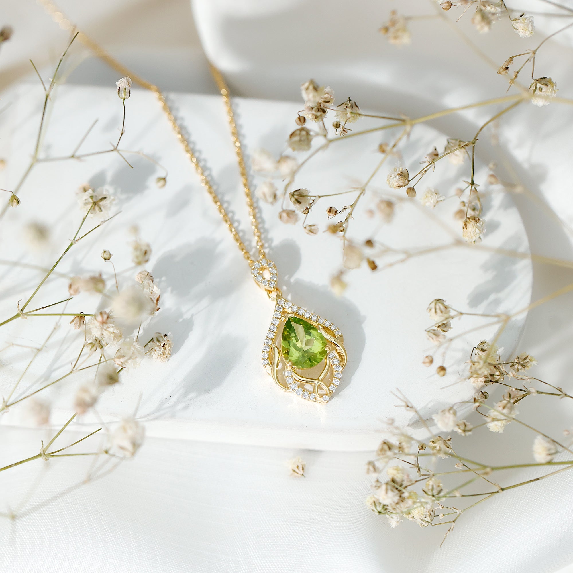 Designer Peridot and Diamond Bridal Statement Necklace