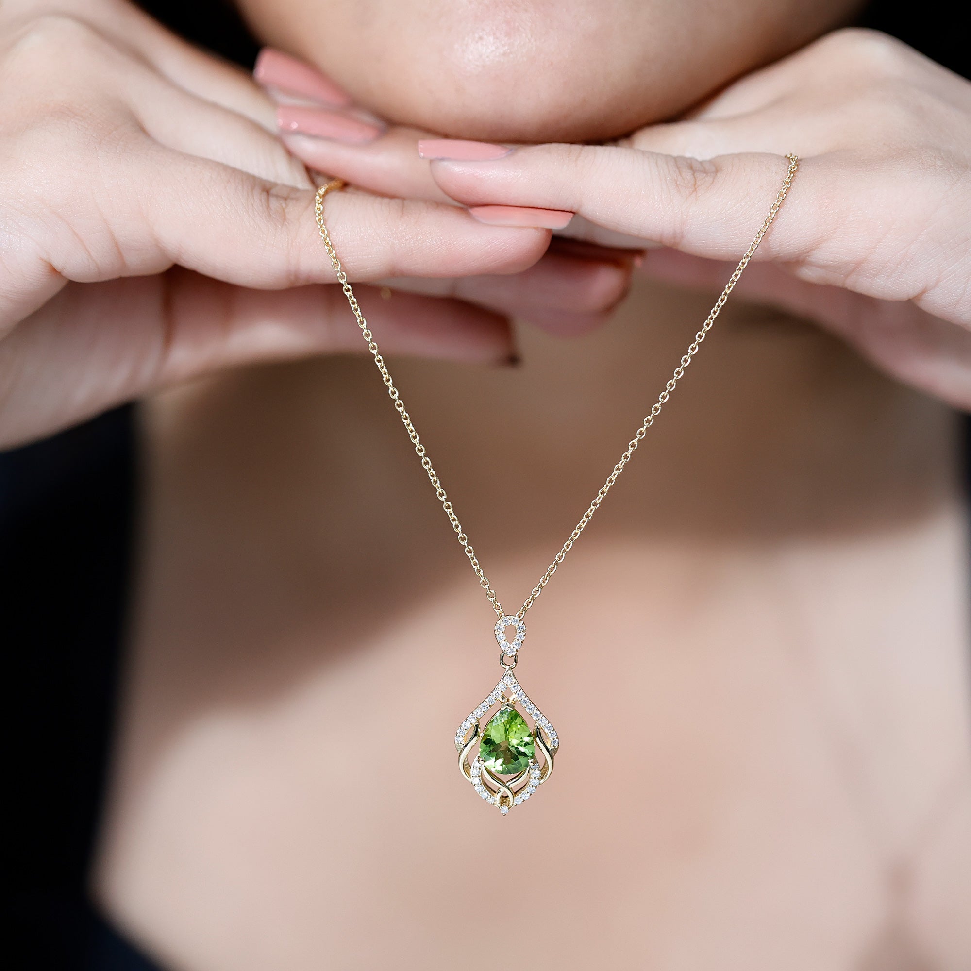 Designer Peridot and Diamond Bridal Statement Necklace