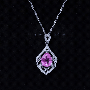 Lab Grown Pink Sapphire and Diamond Designer Necklace with Chain