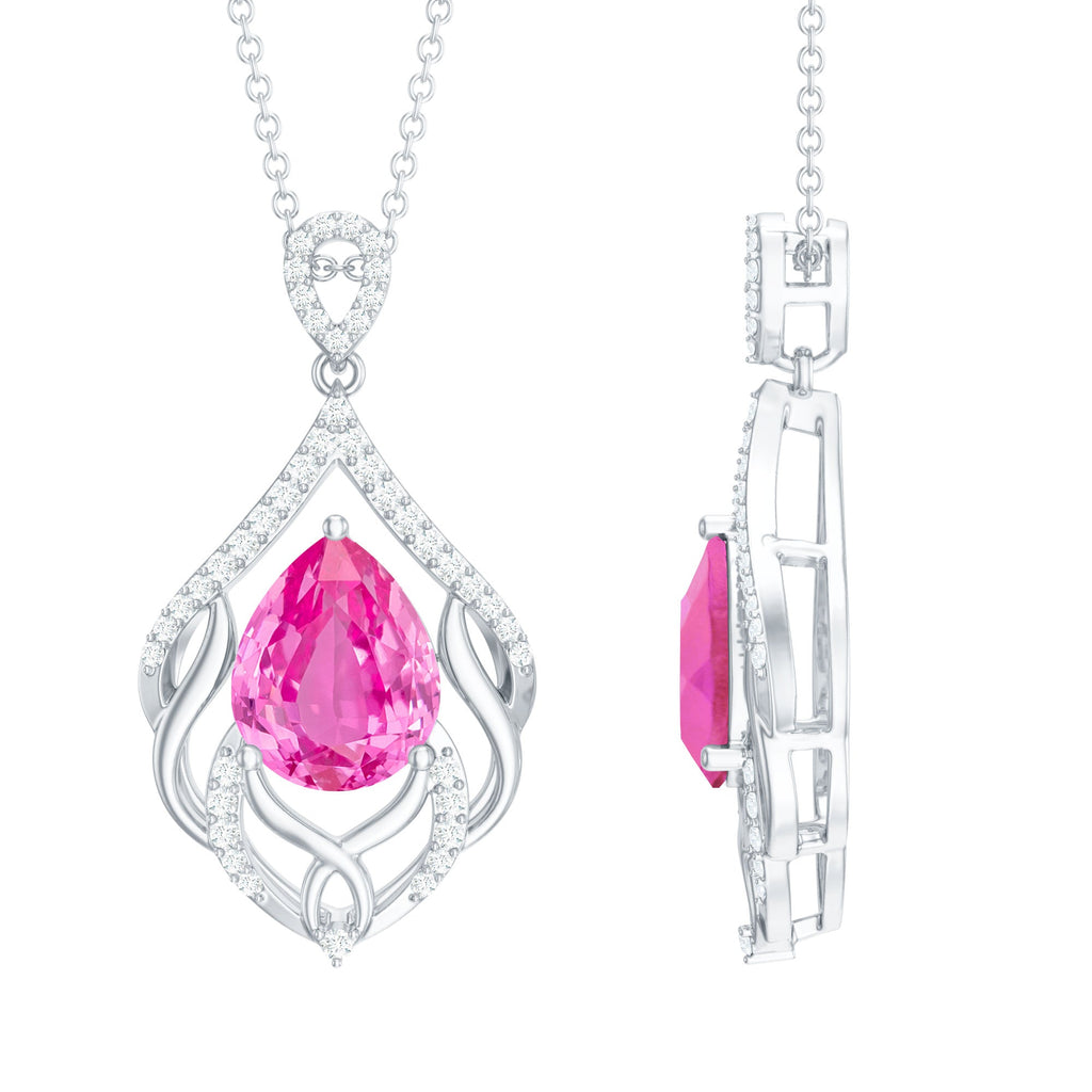 Lab Grown Pink Sapphire and Diamond Designer Necklace with Chain