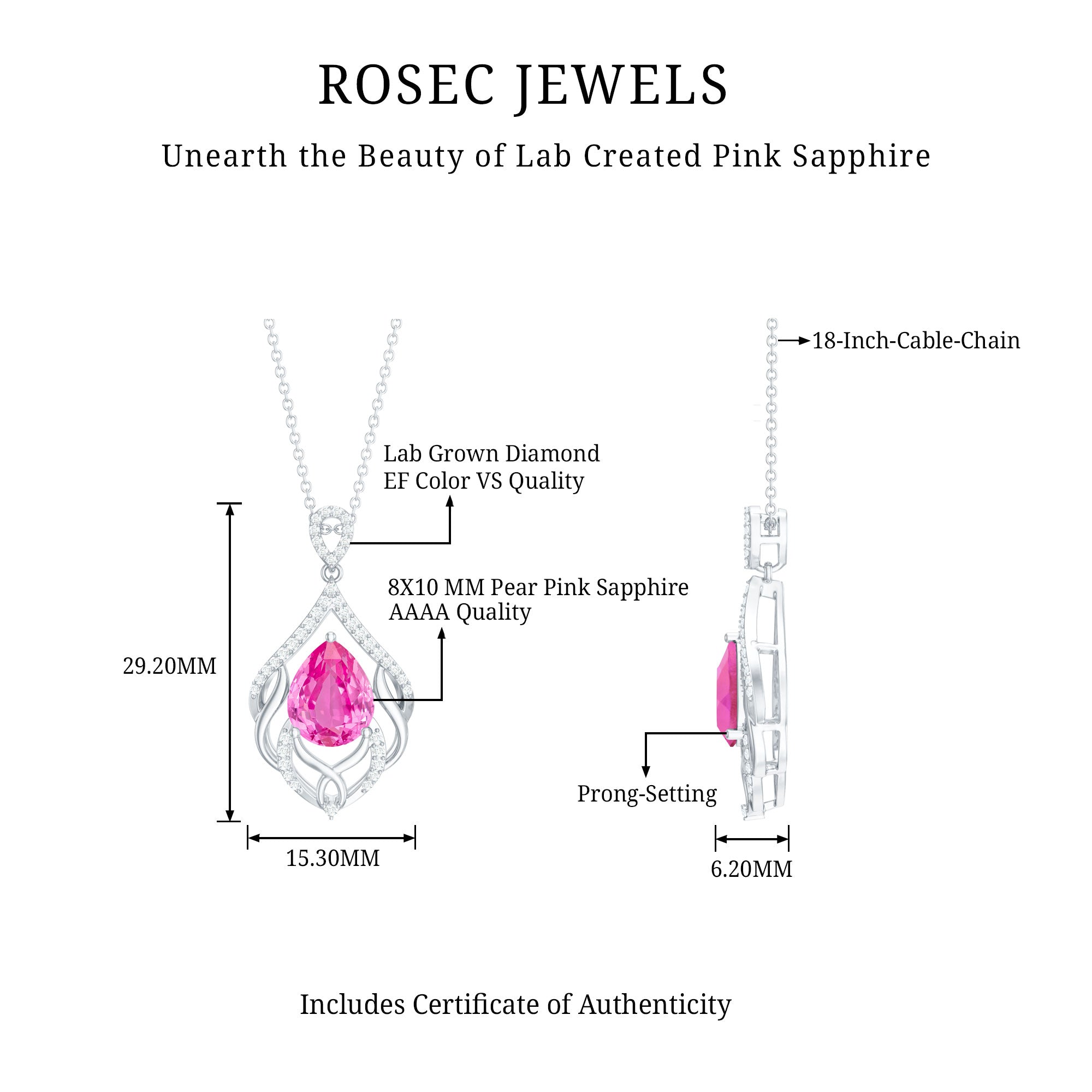 Lab Grown Pink Sapphire and Diamond Designer Necklace with Chain