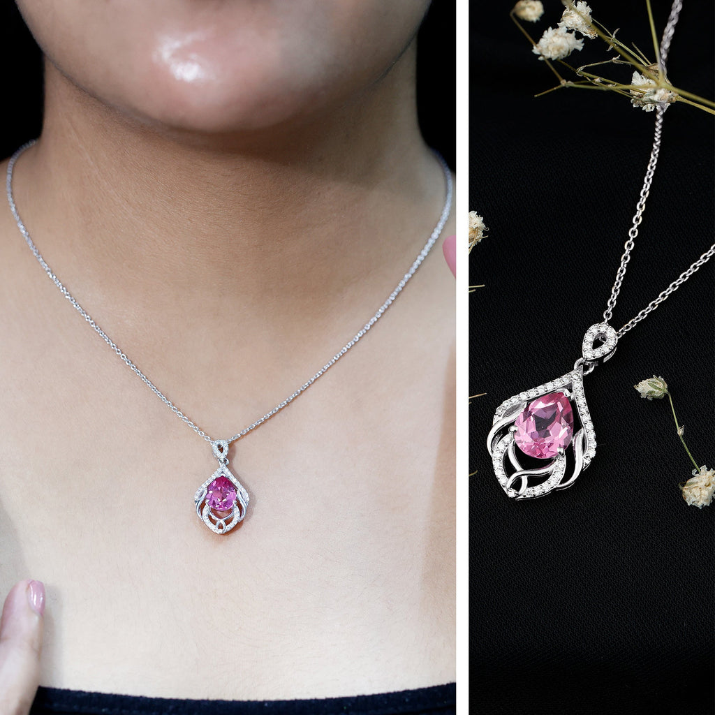 Lab Grown Pink Sapphire and Diamond Designer Necklace with Chain