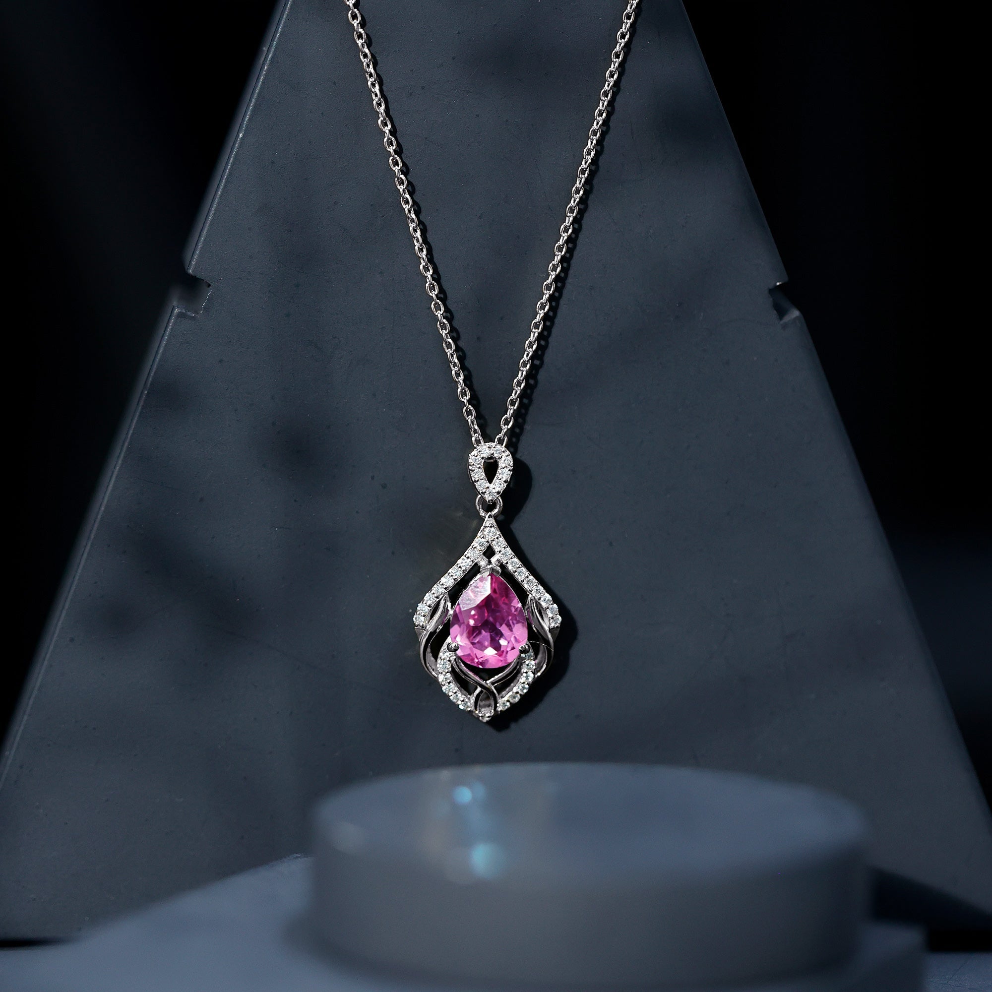 Lab Grown Pink Sapphire and Diamond Designer Necklace with Chain