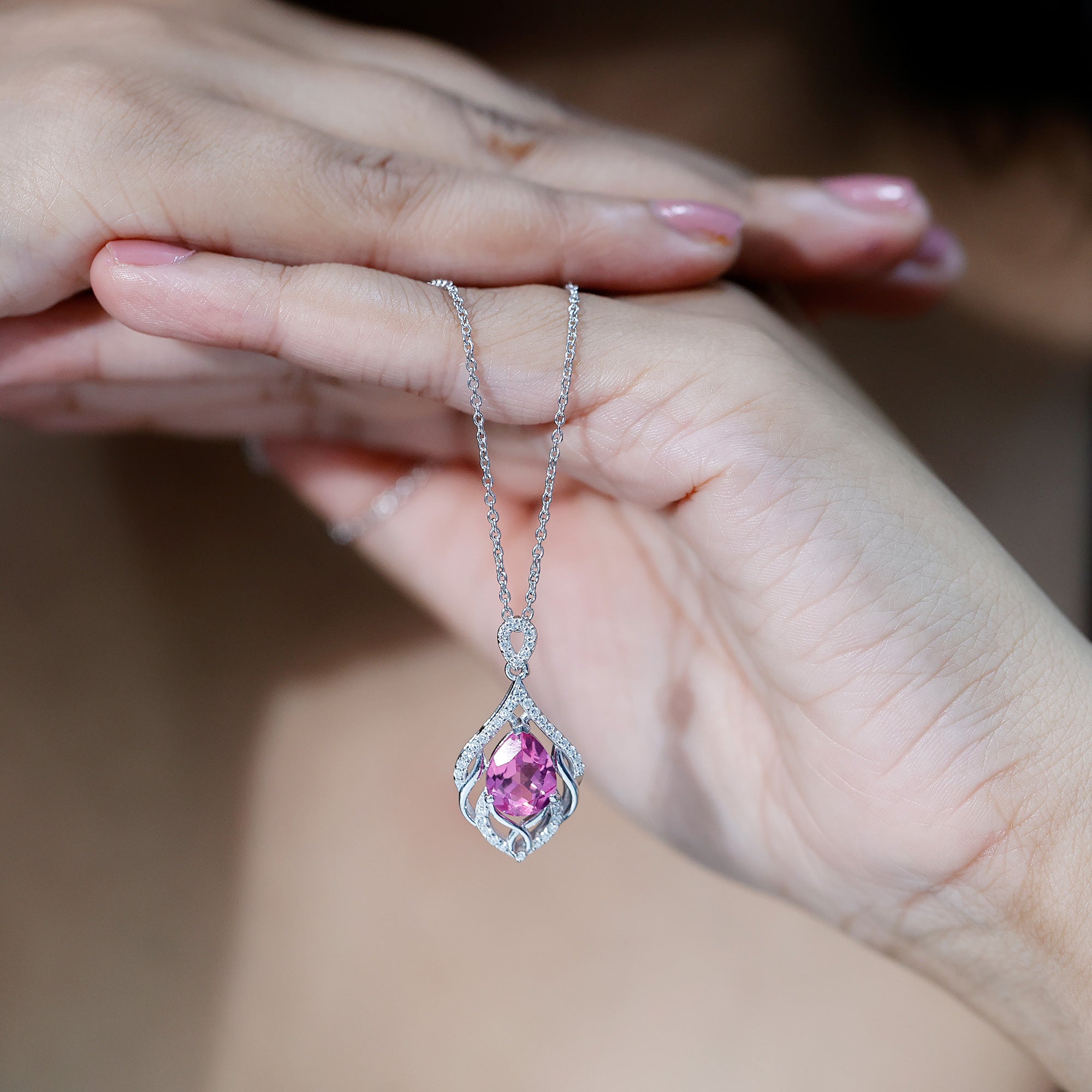 Lab Grown Pink Sapphire and Diamond Designer Necklace with Chain