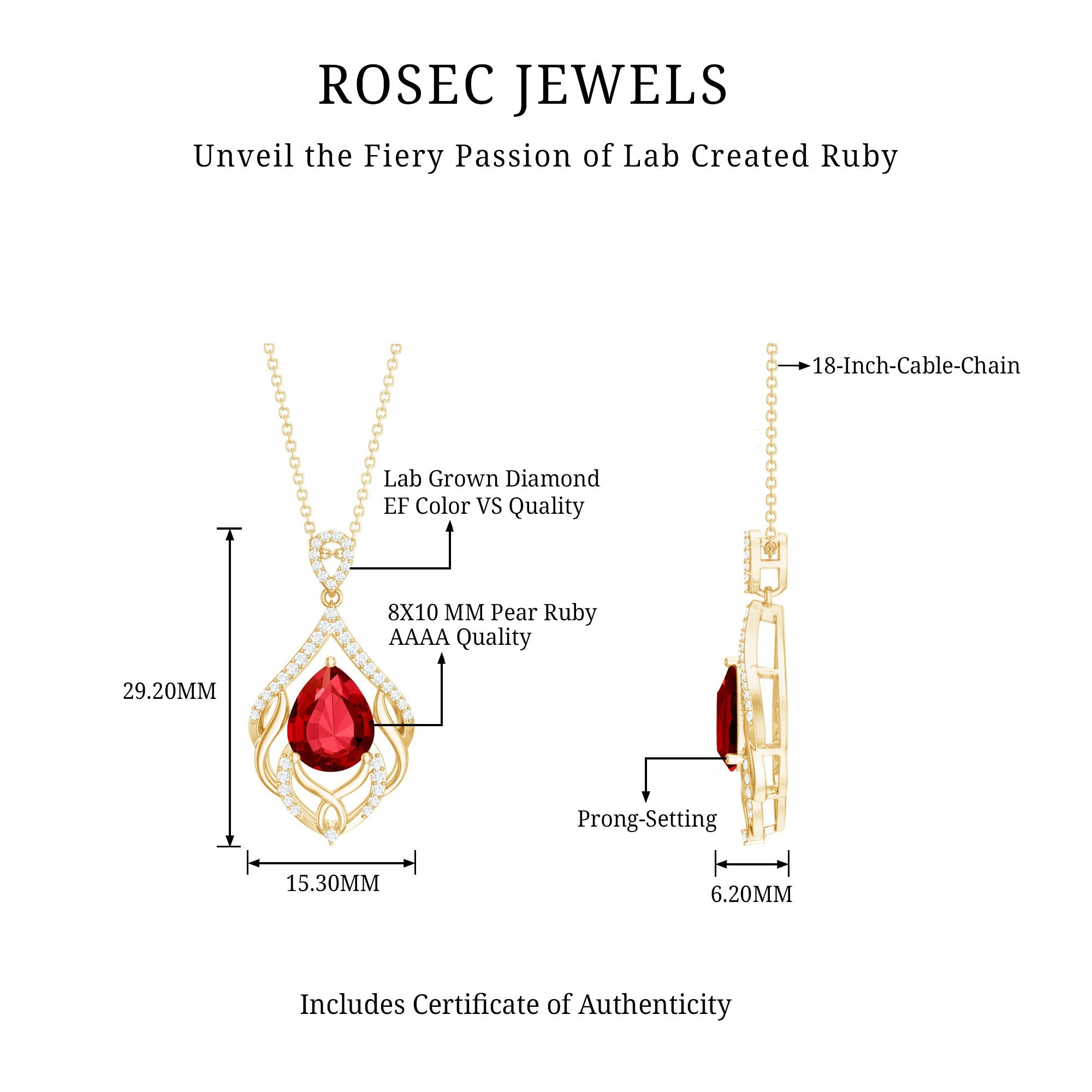 Lab Grown Ruby and Diamond Wedding Necklace for Bride