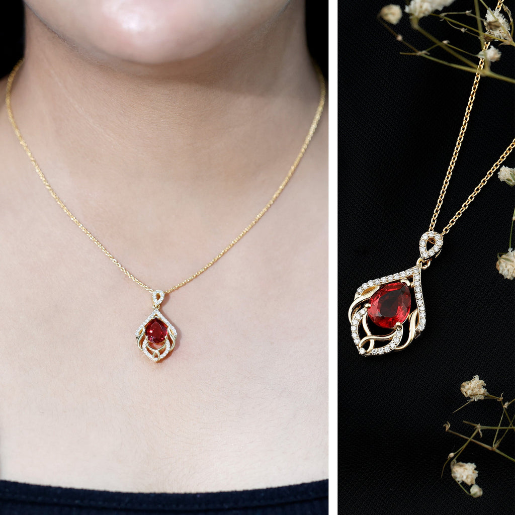 Lab Grown Ruby and Diamond Wedding Necklace for Bride
