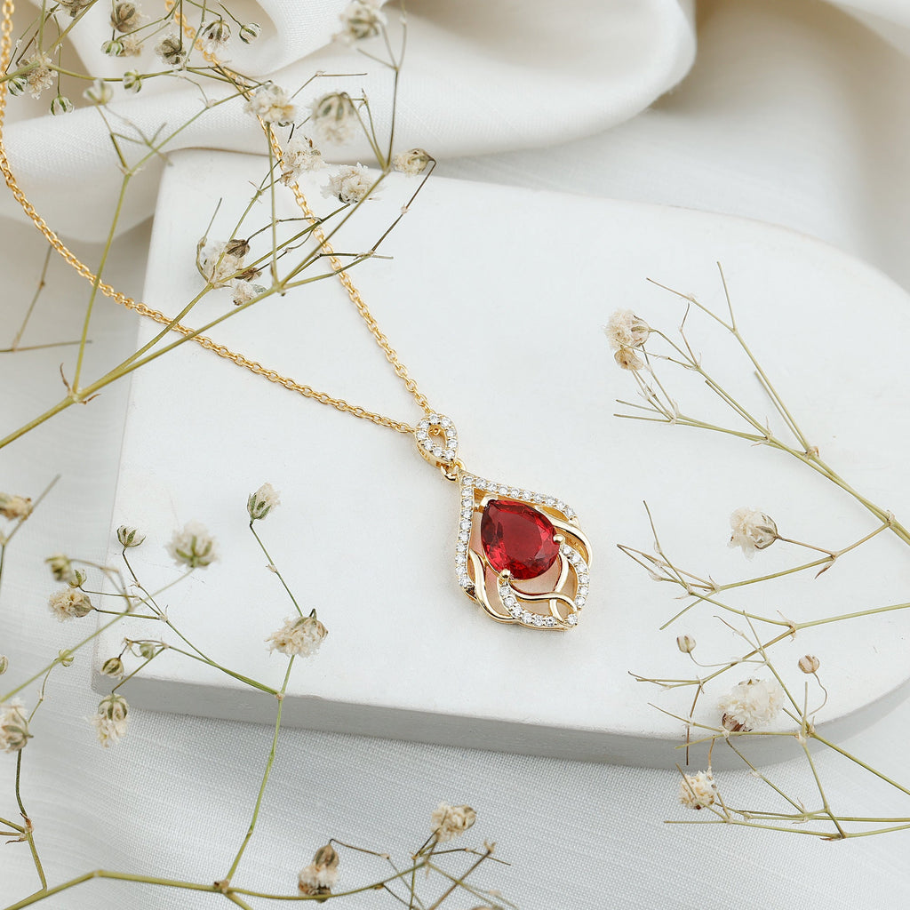 Lab Grown Ruby and Diamond Wedding Necklace for Bride