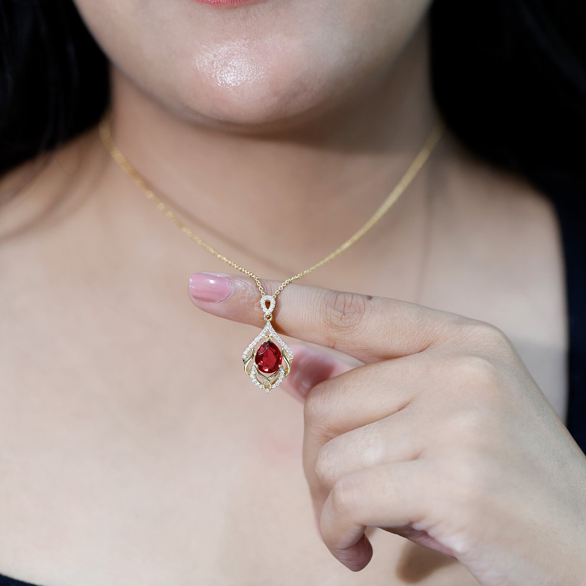 Lab Grown Ruby and Diamond Wedding Necklace for Bride