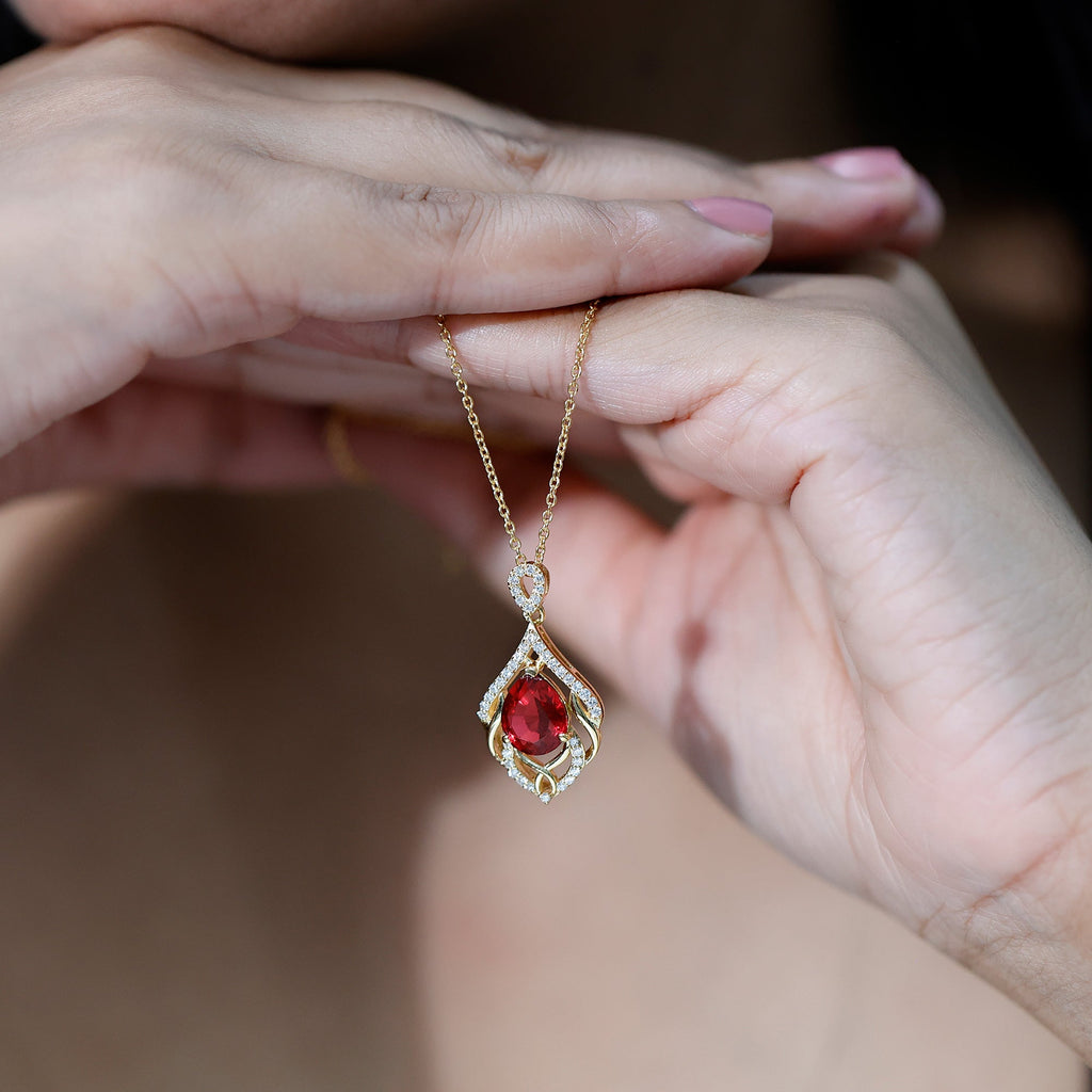 Lab Grown Ruby and Diamond Wedding Necklace for Bride