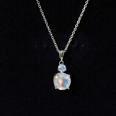 Certified Ethiopian Opal Solitaire Necklace with Moissanite