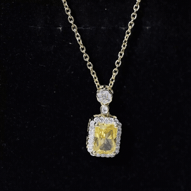 Vintage Inspired Lab Created Yellow Sapphire Necklace with Diamond