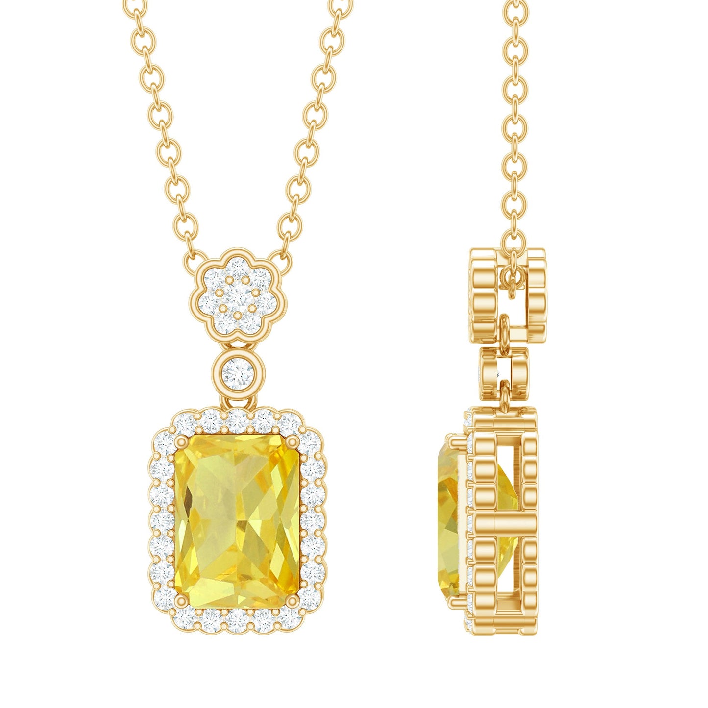 Vintage Inspired Lab Created Yellow Sapphire Necklace with Diamond