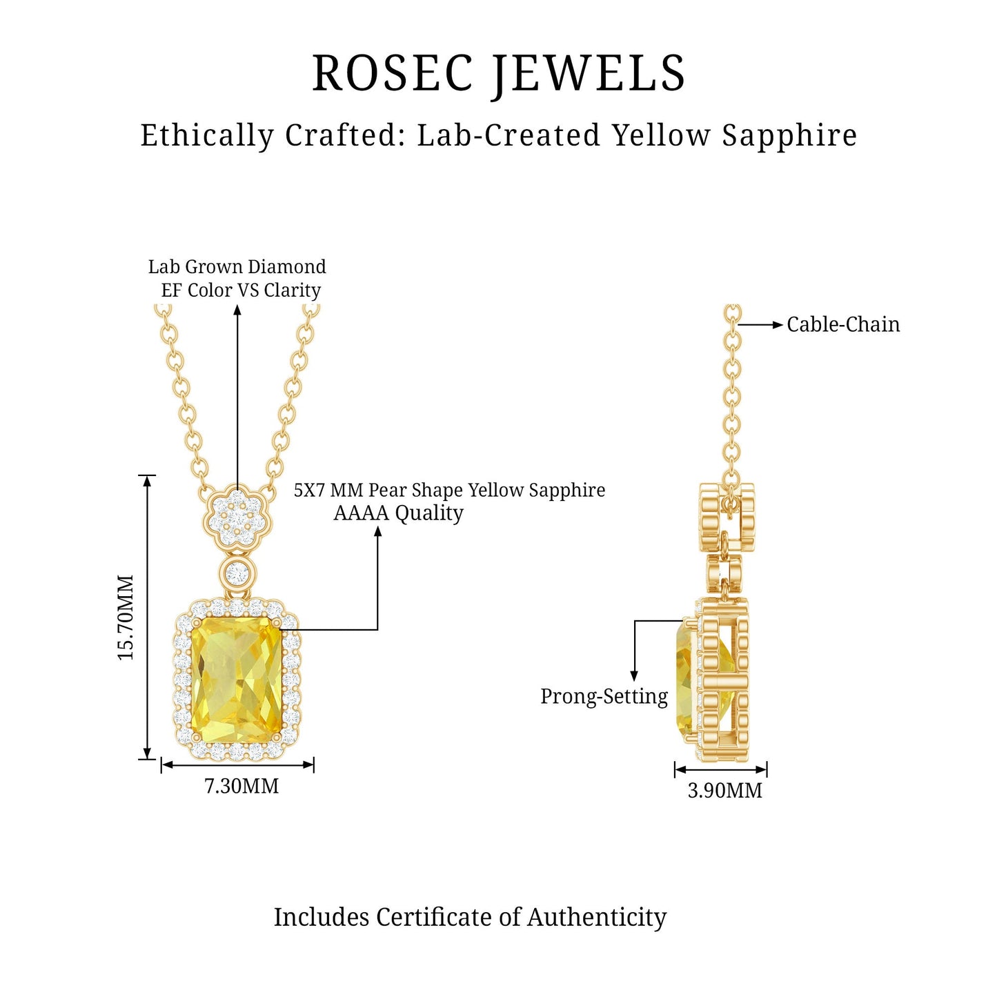 Vintage Inspired Lab Created Yellow Sapphire Necklace with Diamond