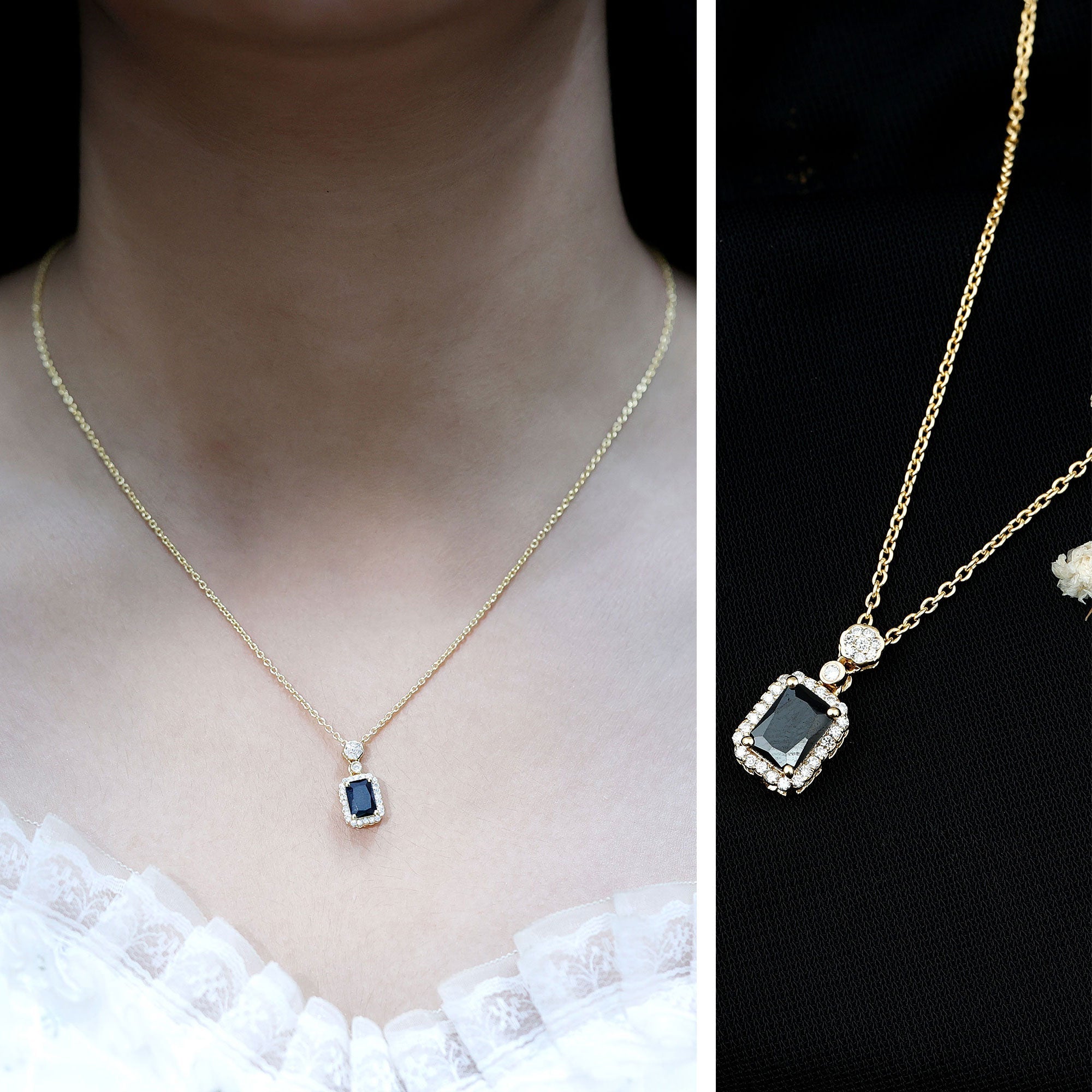 Lab Created Black and White Diamond Vintage Necklace