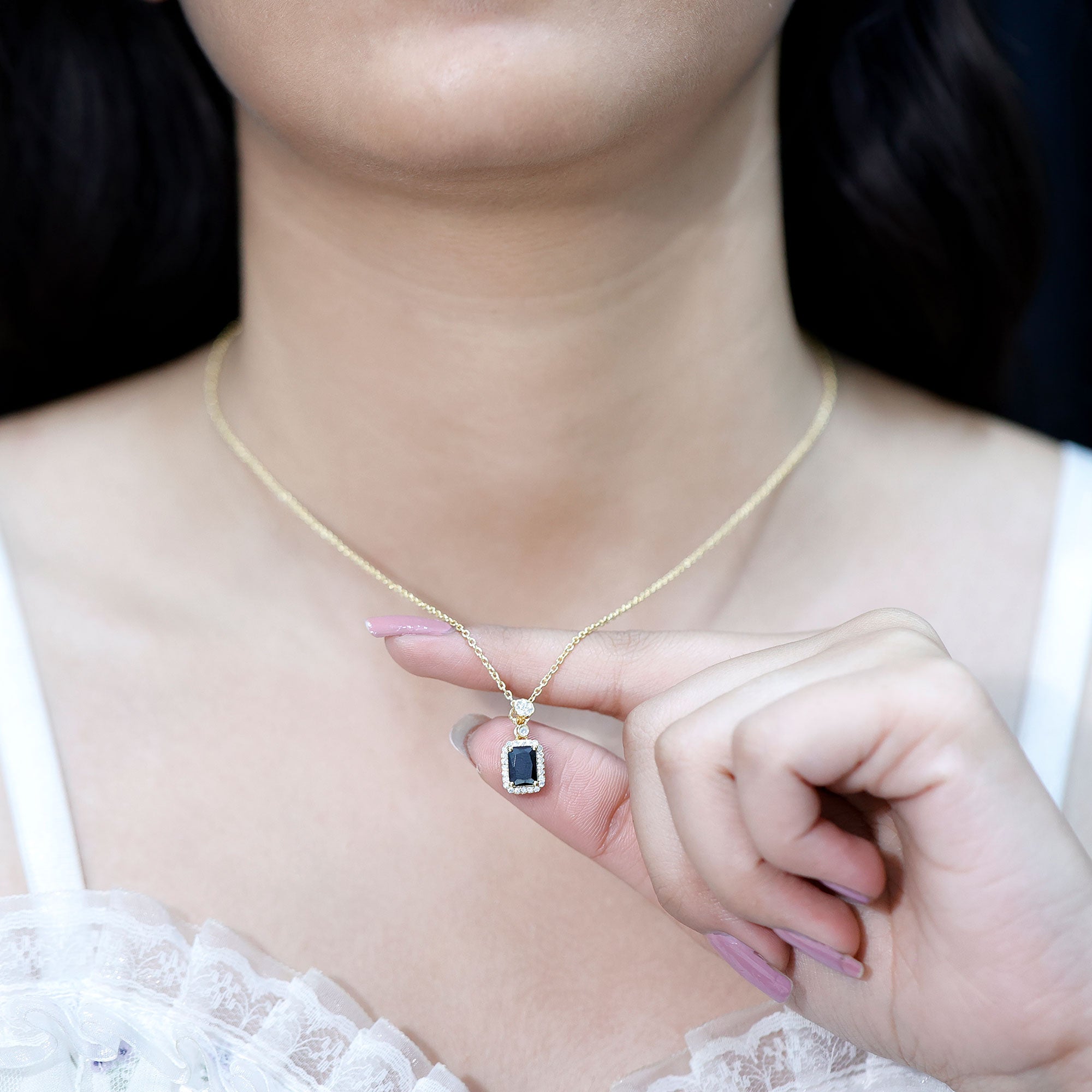 Lab Created Black and White Diamond Vintage Necklace