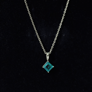 Princess Cut Lab Grown Emerald Solitaire Pendant Necklace with Chain