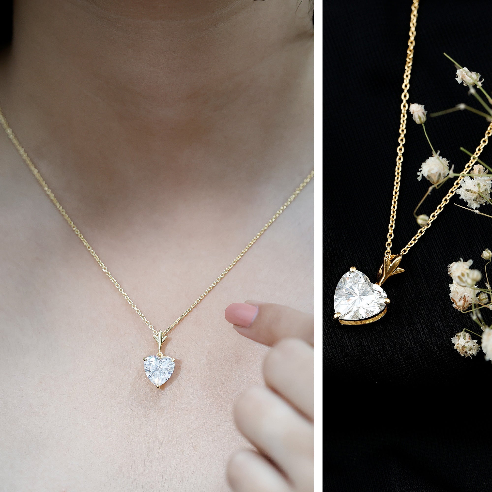 Certified 10 MM Moissanite Solitaire Heart Necklace for Her