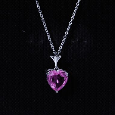 Solitaire Lab Created Pink Sapphire Heart Necklace with Silver Chain