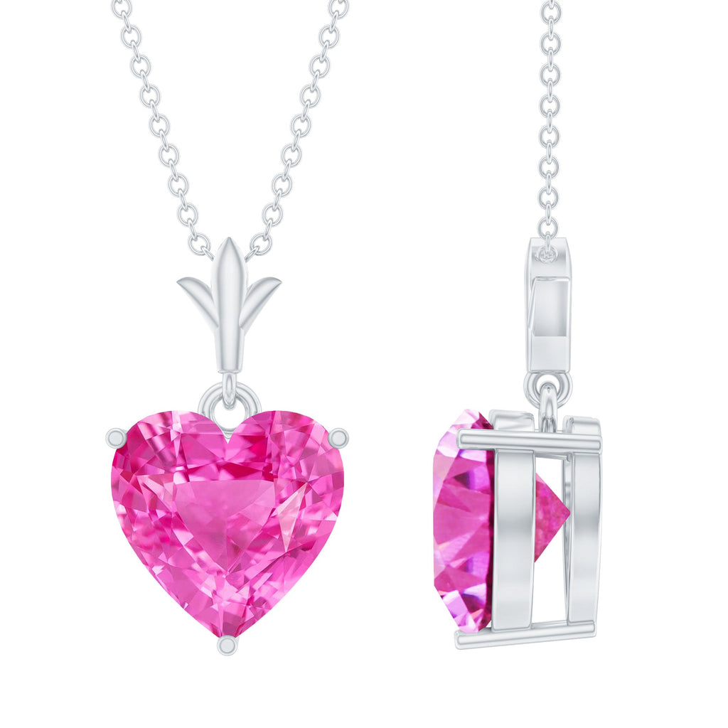 Solitaire Lab Created Pink Sapphire Heart Necklace with Silver Chain