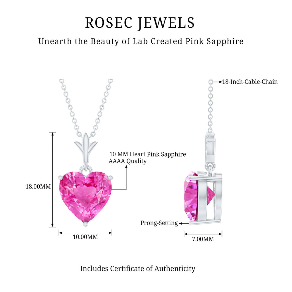 Solitaire Lab Created Pink Sapphire Heart Necklace with Silver Chain