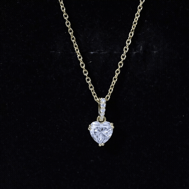 Certified Solitaire Moissanite Heart Necklace with Silver Chain