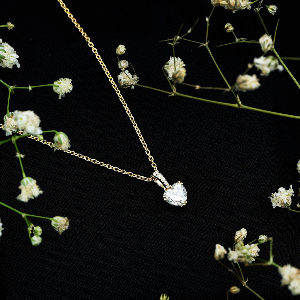 Certified Solitaire Moissanite Heart Necklace with Silver Chain