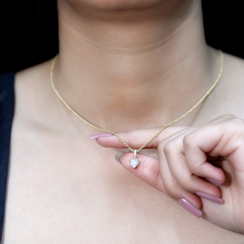 Certified Solitaire Moissanite Heart Necklace with Silver Chain