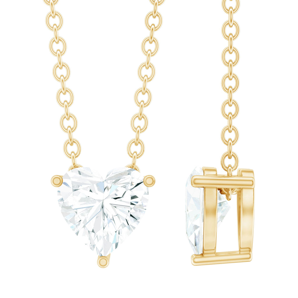 Certified Solitaire Moissanite Heart Necklace with Silver Chain