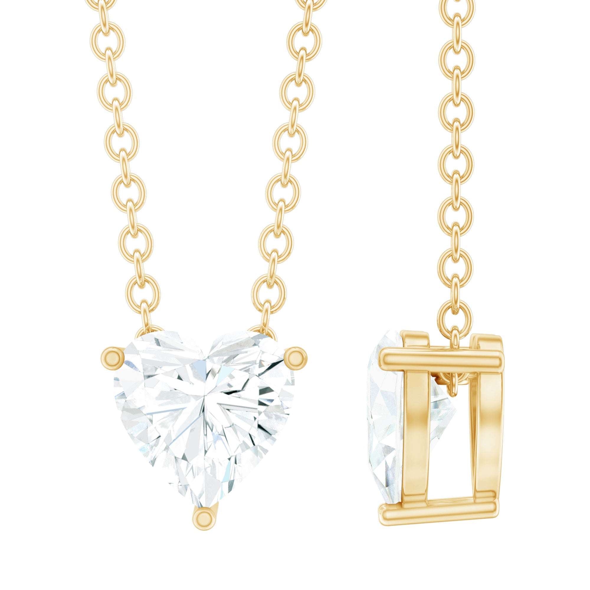 Certified Solitaire Moissanite Heart Necklace with Silver Chain