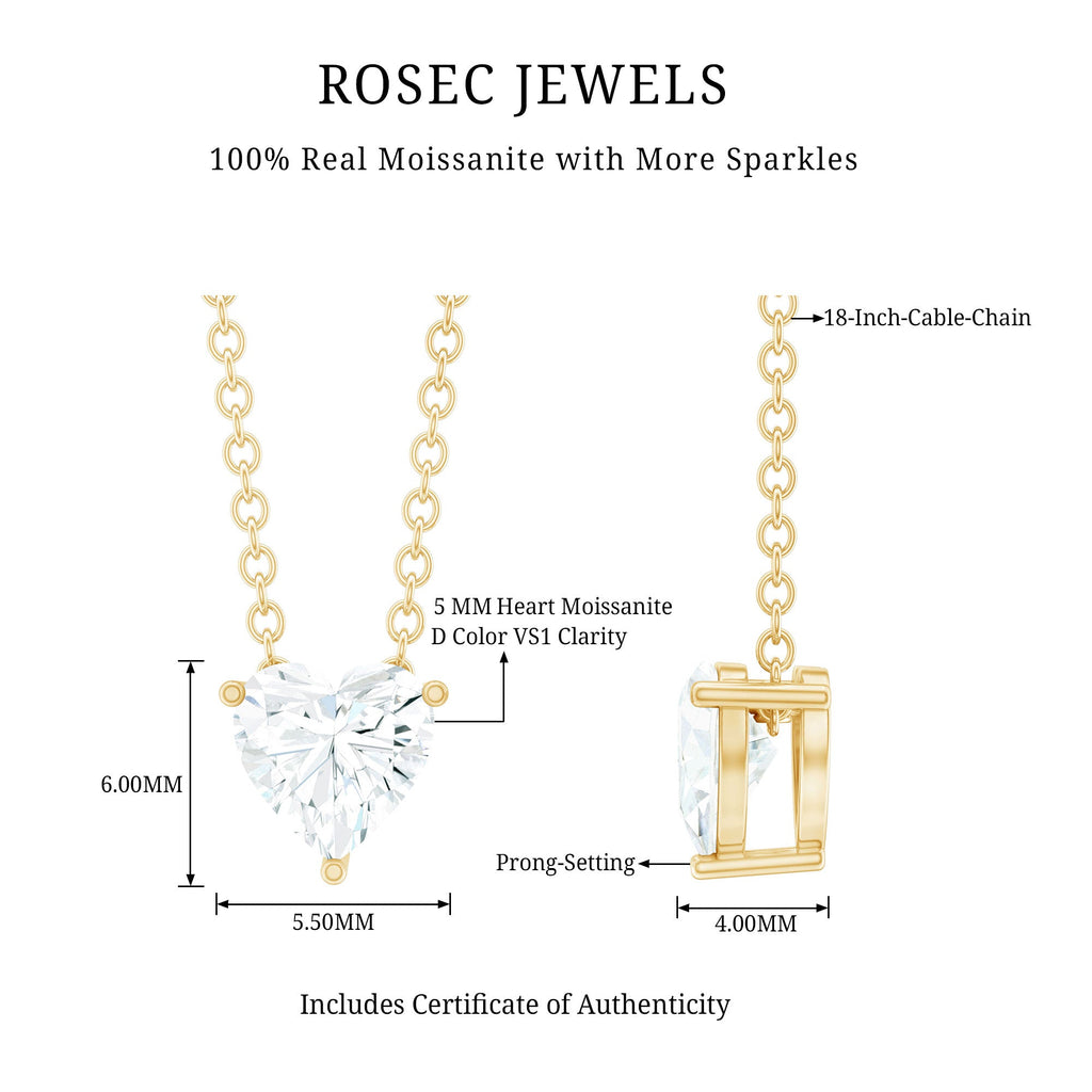 Certified Solitaire Moissanite Heart Necklace with Silver Chain