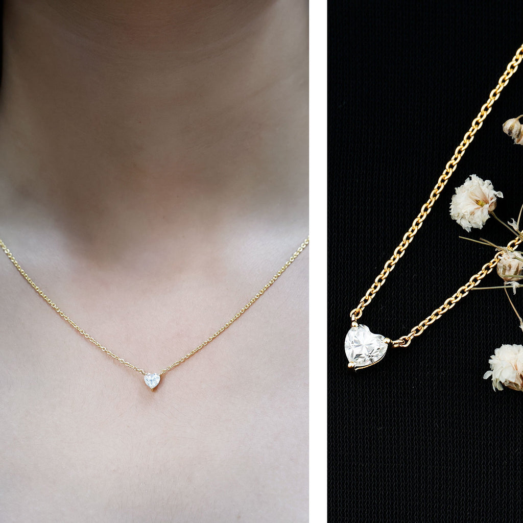 Certified Solitaire Moissanite Heart Necklace with Silver Chain