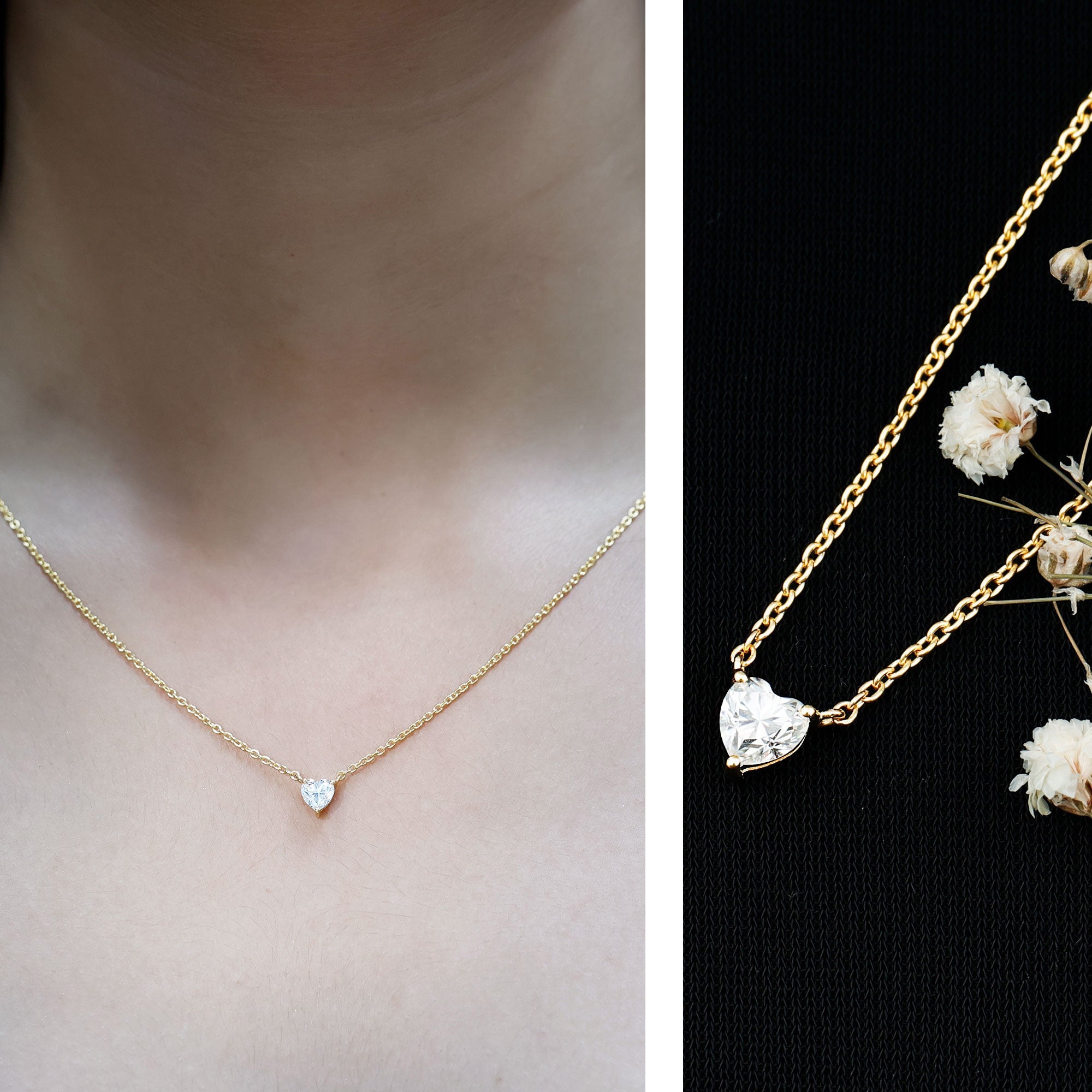 Certified Solitaire Moissanite Heart Necklace with Silver Chain