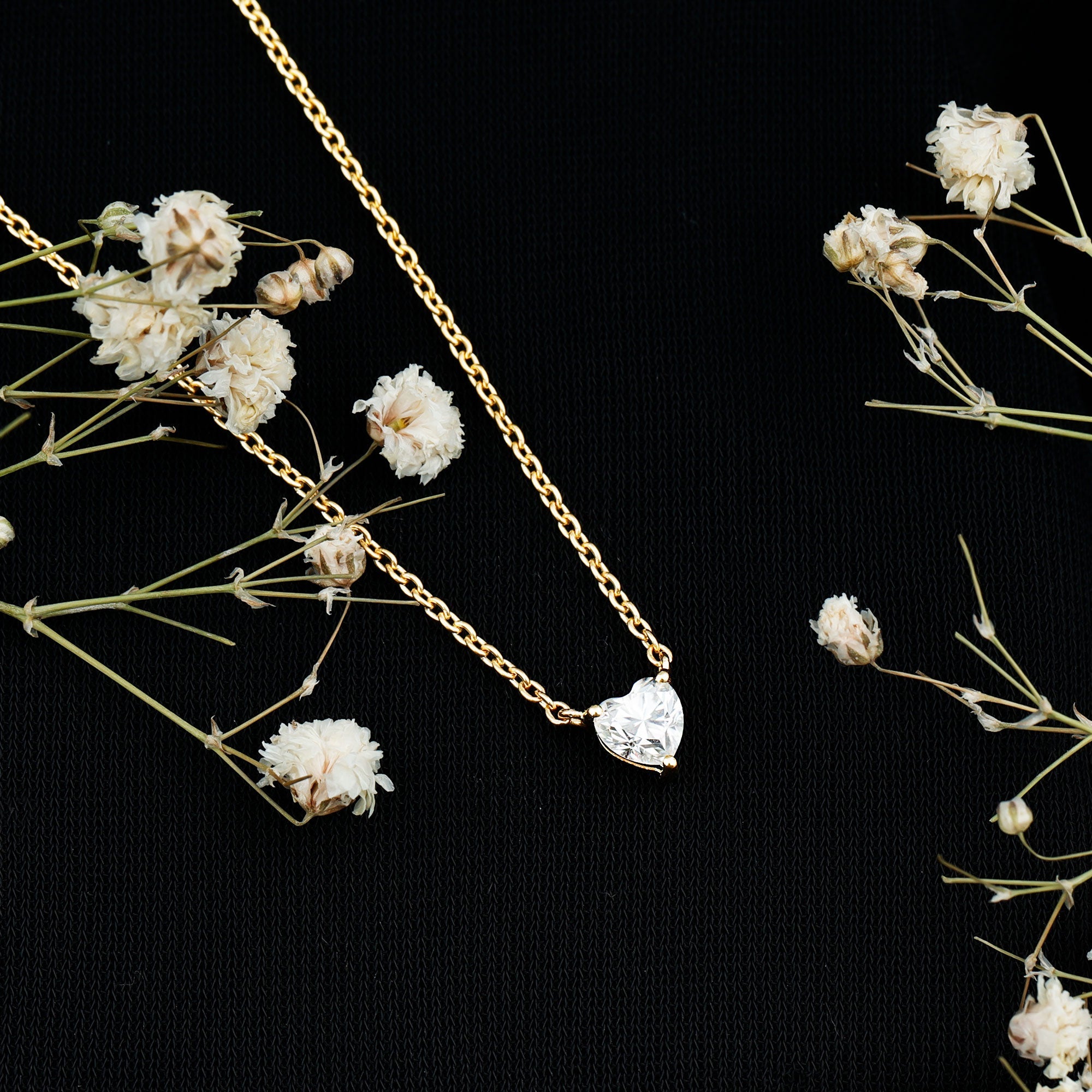 Certified Solitaire Moissanite Heart Necklace with Silver Chain