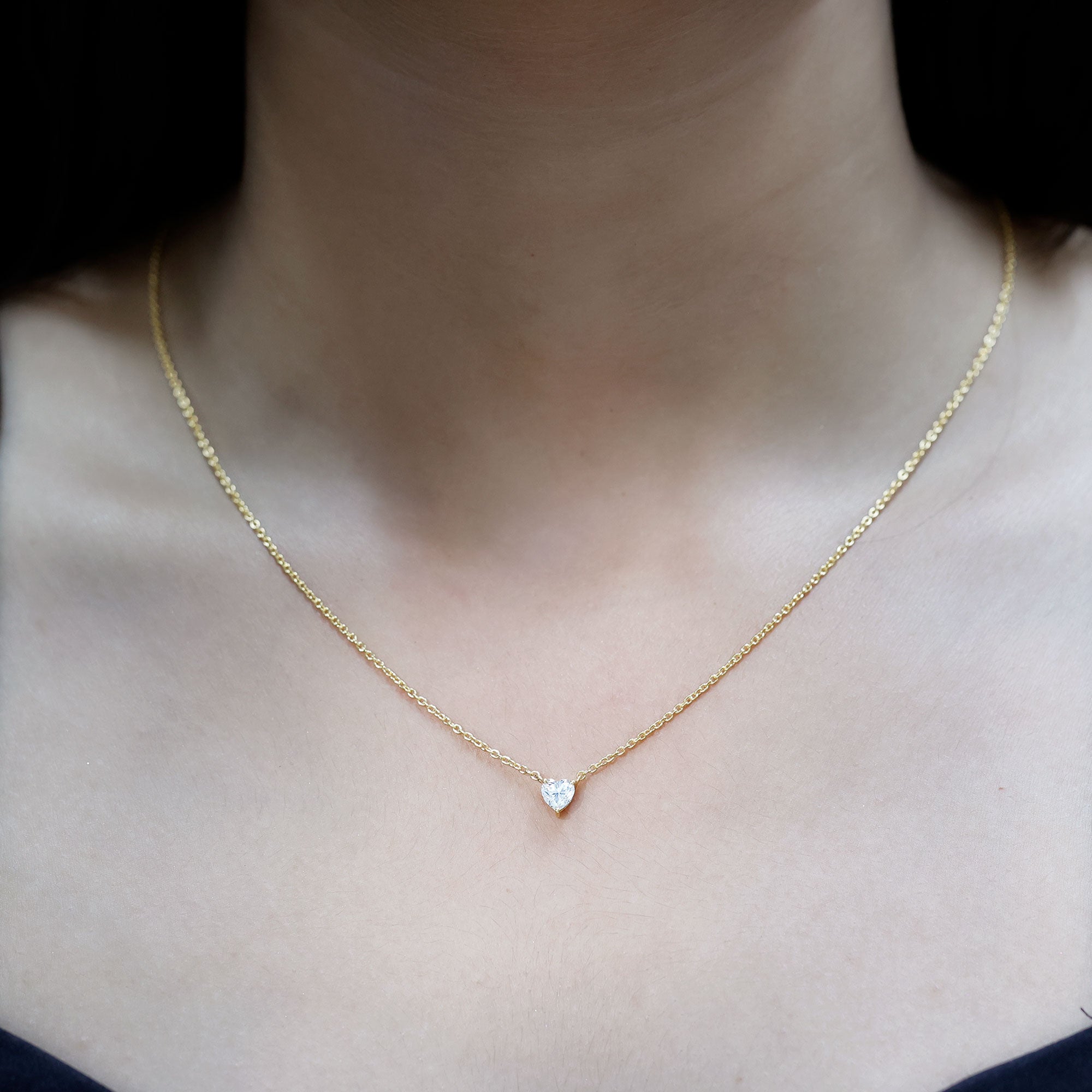 Certified Solitaire Moissanite Heart Necklace with Silver Chain