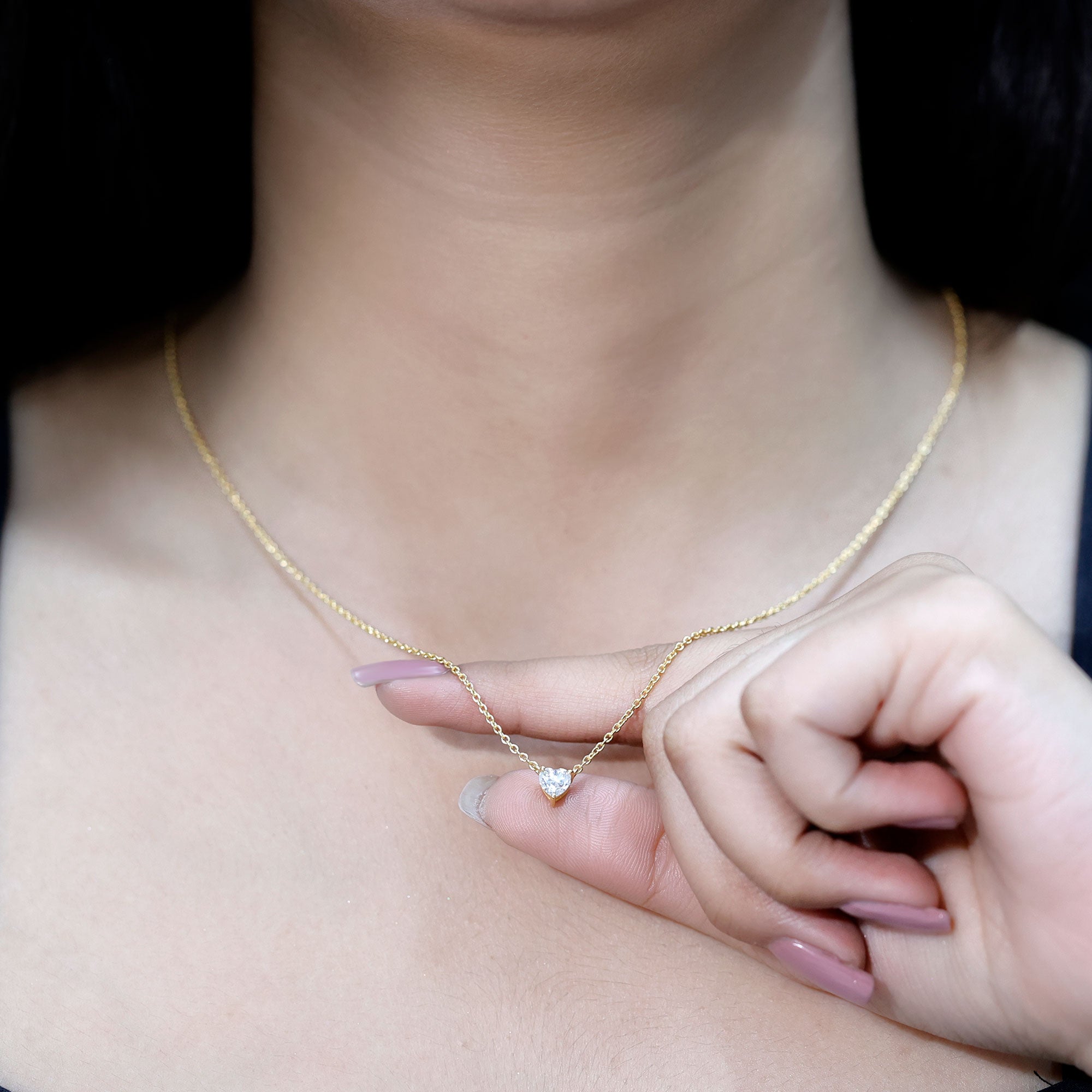 Certified Solitaire Moissanite Heart Necklace with Silver Chain